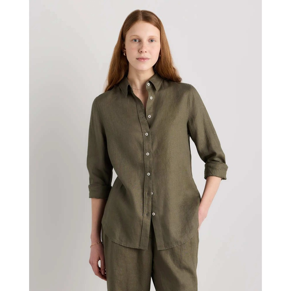 Quince European Linen Button Up Shirt Bayberry Olive Green XS NWT
